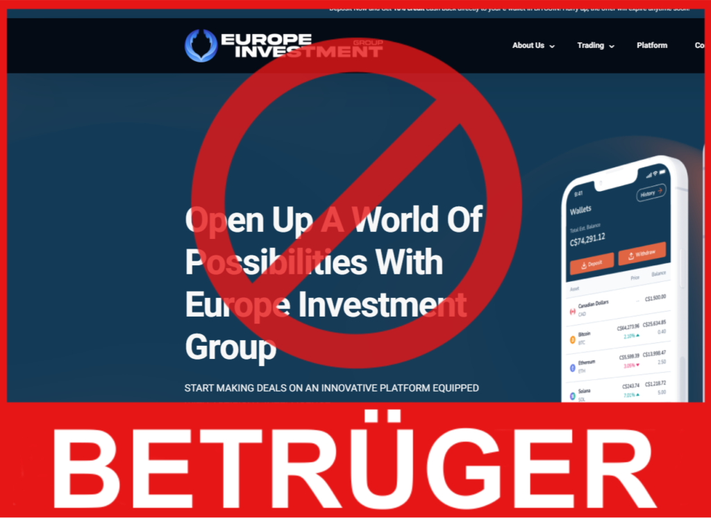 Europe Investment Group VorderseiteBildschirm